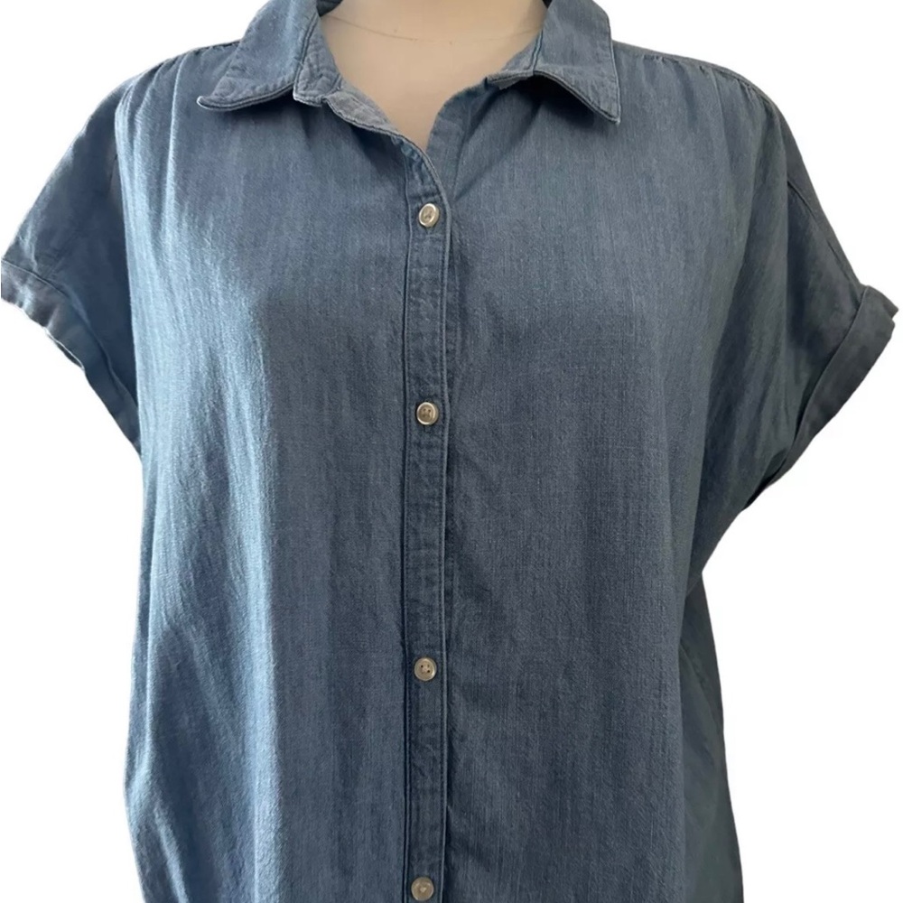 Old Navy Women Maternity L Blue Chambray Denim Button Front Short Sleeve Dress - Picture 4 of 4